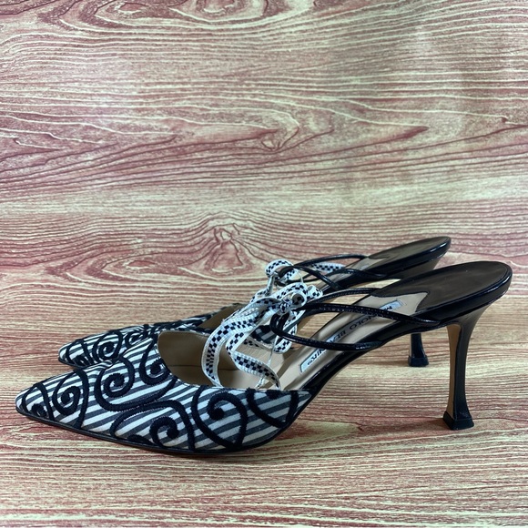 Manolo Blahnik Heels Black White 40 US 10 - Picture 1 of 8